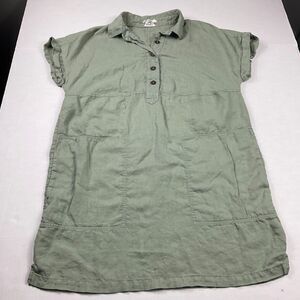 Nicole Miller Linen Tunic Shirt Dress Small Sage Green Boho Resort Relaxed Fit